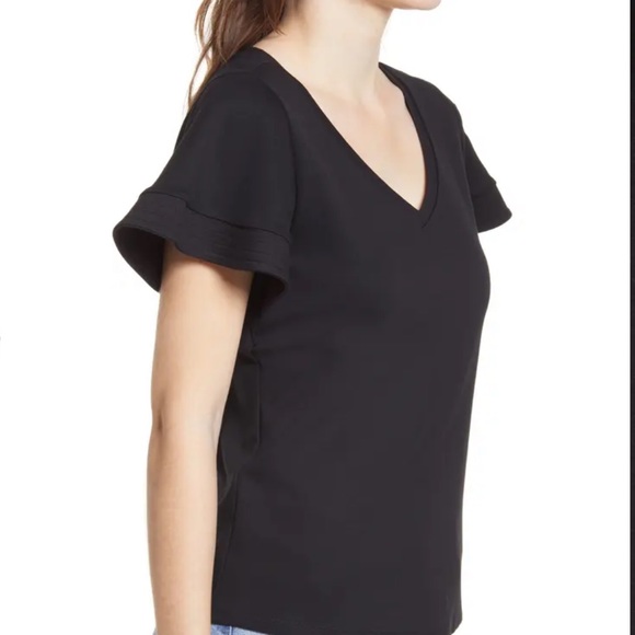 Halogen Black Flutter Sleeve V-neck Top - Picture 8 of 8